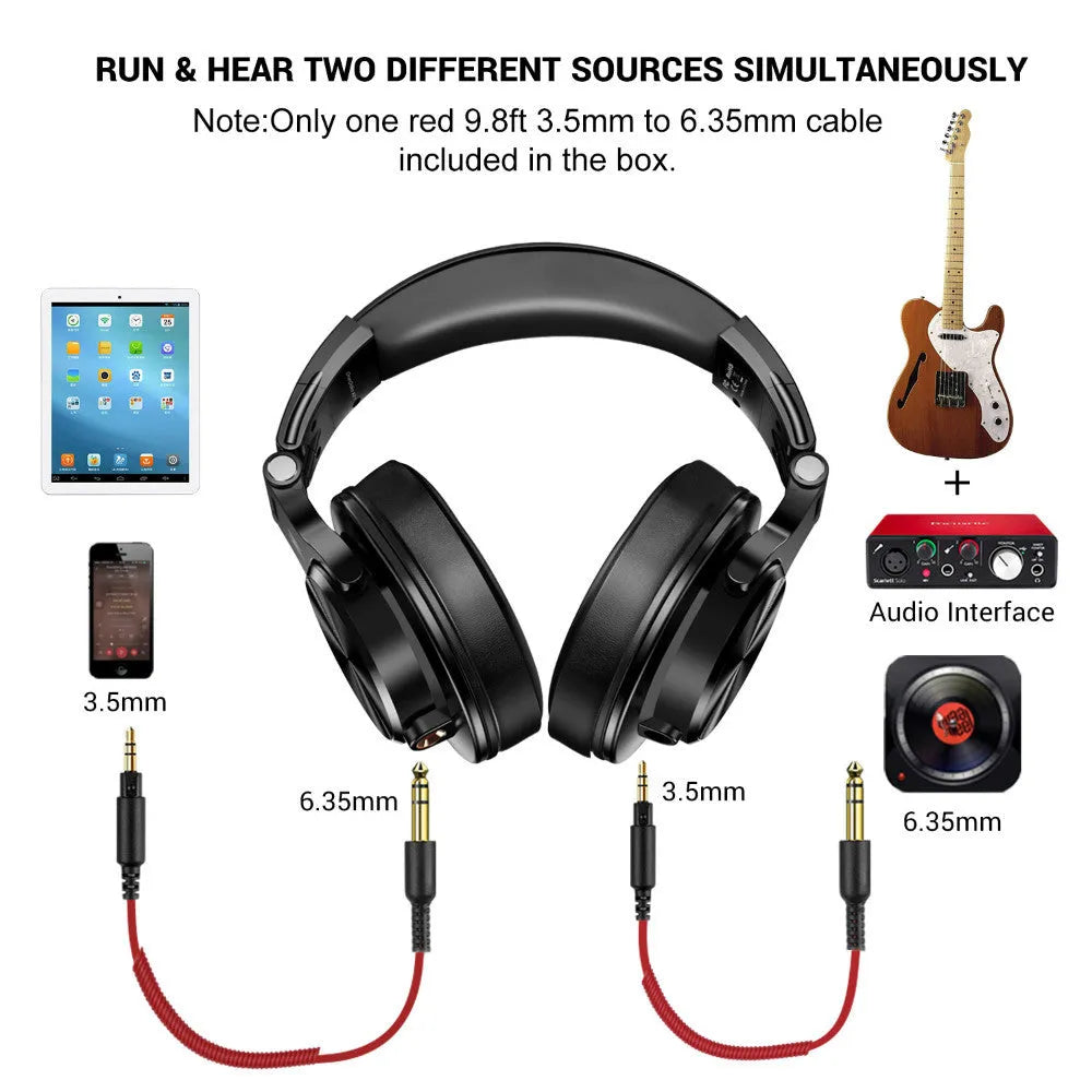 OneOdio black over-ear studio headphones with a wired connection.