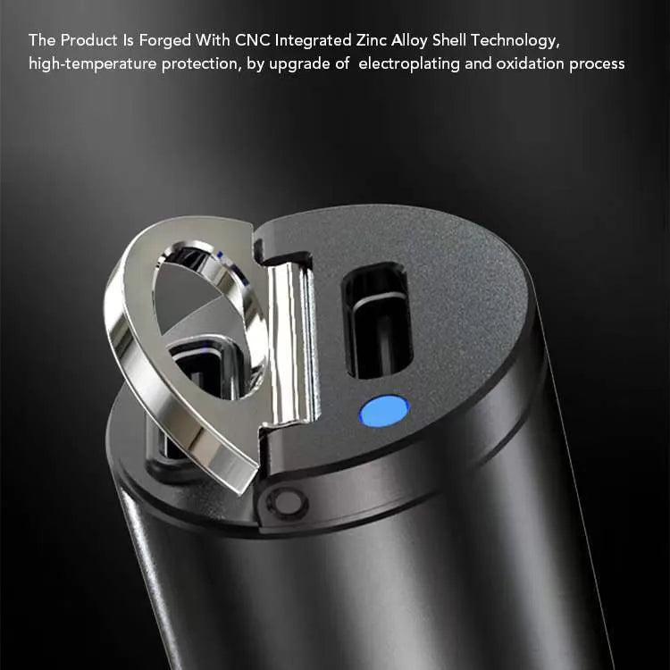Mini zinc alloy car charger with dual USB-C ports for 30W fast charging