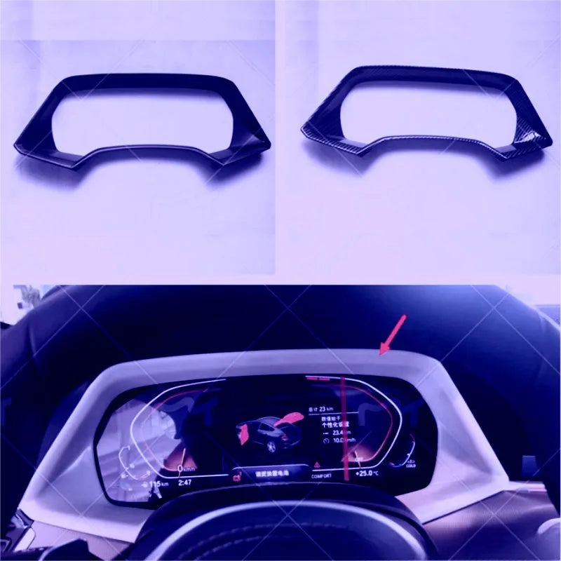 BMW X5 dashboard decoration bright frame in Carbon Fibre and Peach Wood finishes for 2022 X5L models.