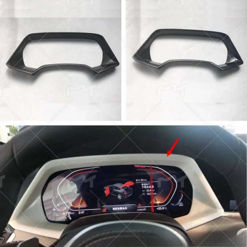 BMW X5 dashboard decoration bright frame in Carbon Fibre and Peach Wood finishes for 2022 X5L models.