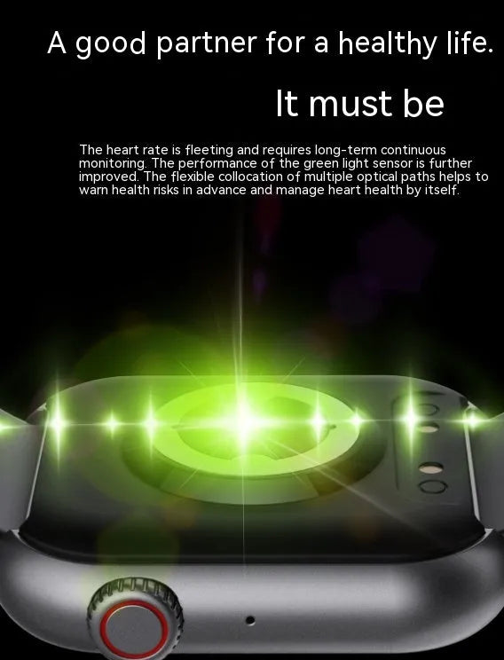 Smart watch with Bluetooth calling heart rate body temperature sensors on wrist display showing health data
