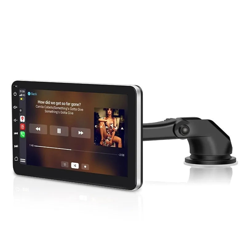 7 inch wireless CarPlay car GPS navigator with reversing camera on a universal suction cup bracket.
