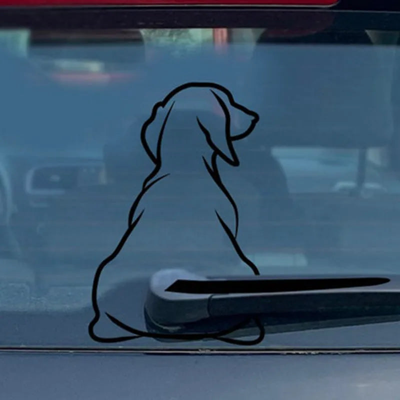 Cartoon dog design car sticker for rear wiper decoration in black and white colours.