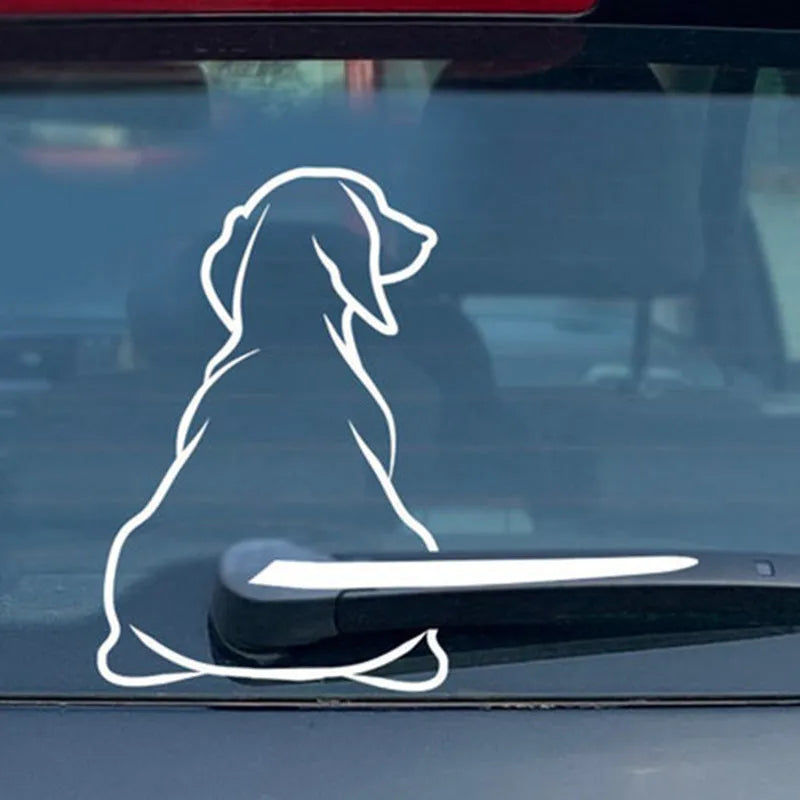 Cartoon dog design car sticker for rear wiper decoration in black and white colours.