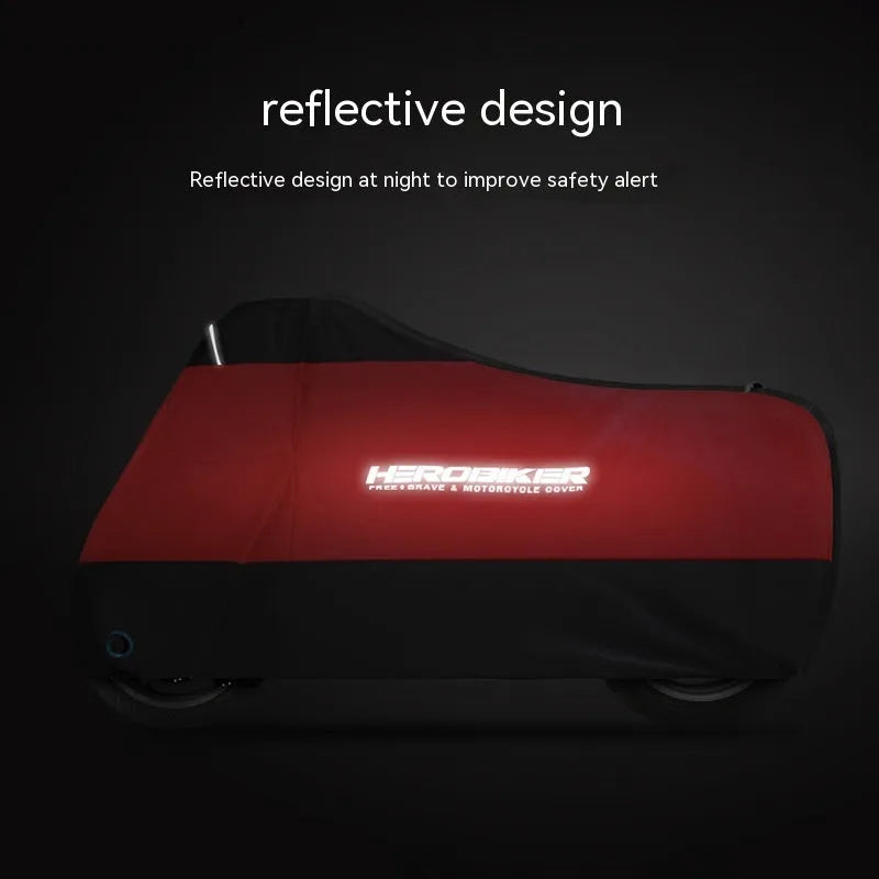 Polyester motorcycle rain cover in black colour with heat insulation and anti-theft features