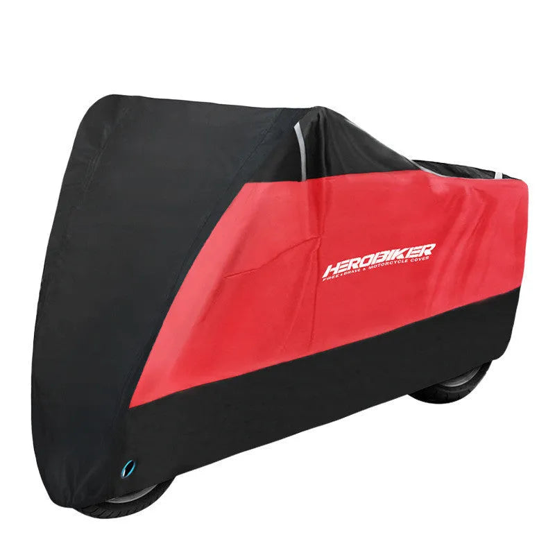 Polyester motorcycle rain cover in black colour with heat insulation and anti-theft features