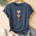 Women's pure cotton short sleeve t-shirt with a retro-style three heart print on the front.