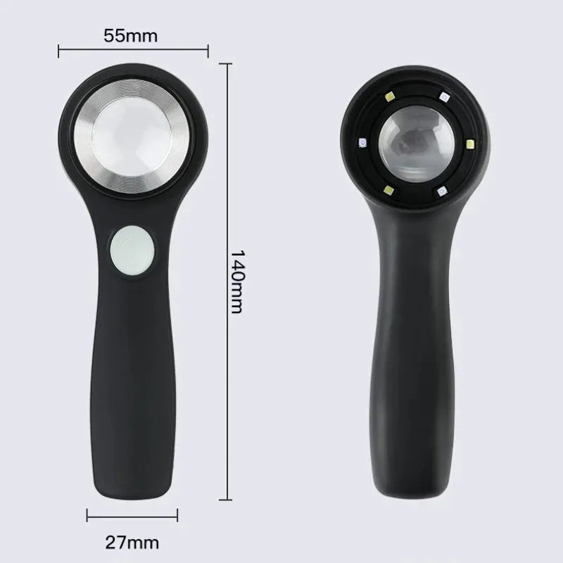 Professional appraisal magnifying glass with optical glass lens and USB-C charging port