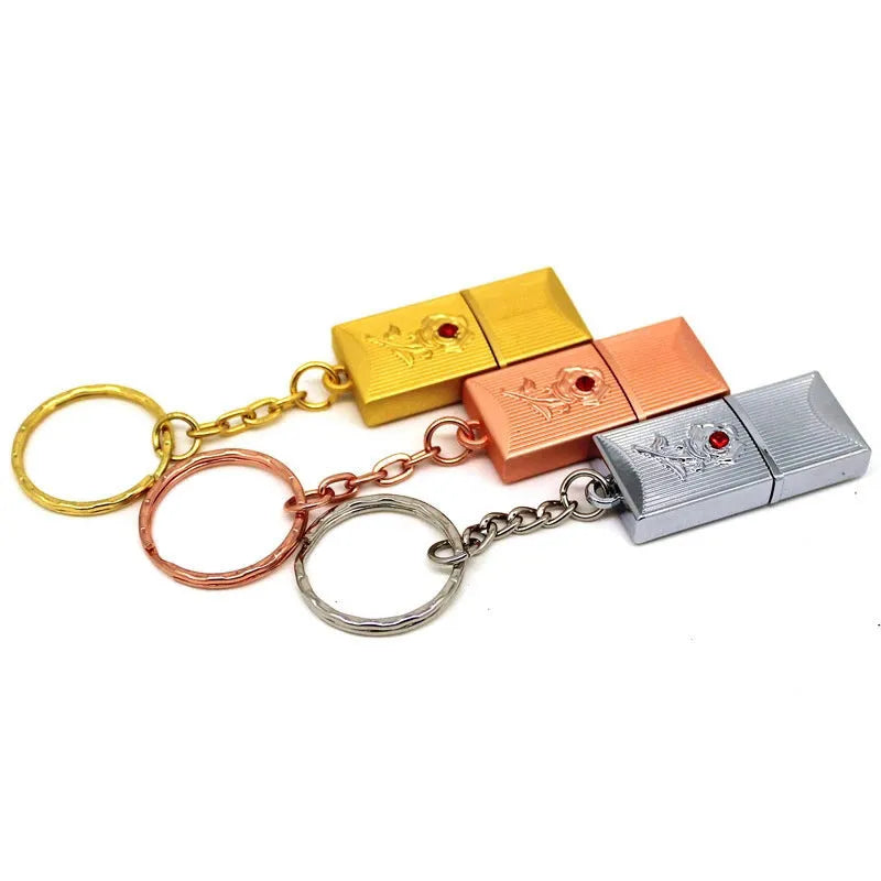 Crystal jewellery USB flash drive in gold finish with metal shell and PVC decorative elements on pearlescent bag