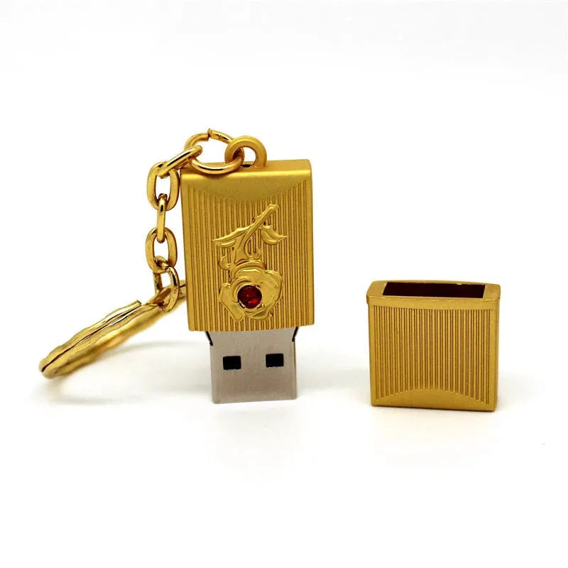 Crystal jewellery USB flash drive in gold finish with metal shell and PVC decorative elements on pearlescent bag
