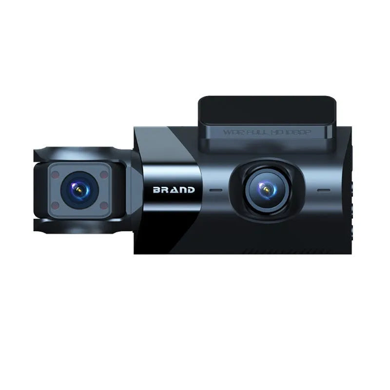 Black 5-inch car dash camera with mounting bracket on a windscreen.