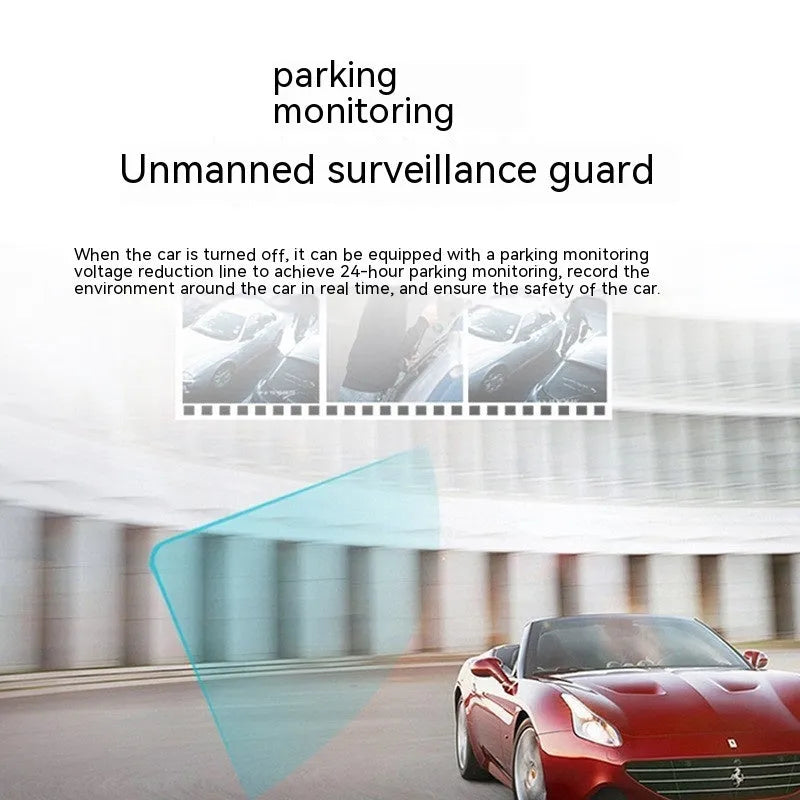 Black 5-inch car dash camera with mounting bracket on a windscreen.