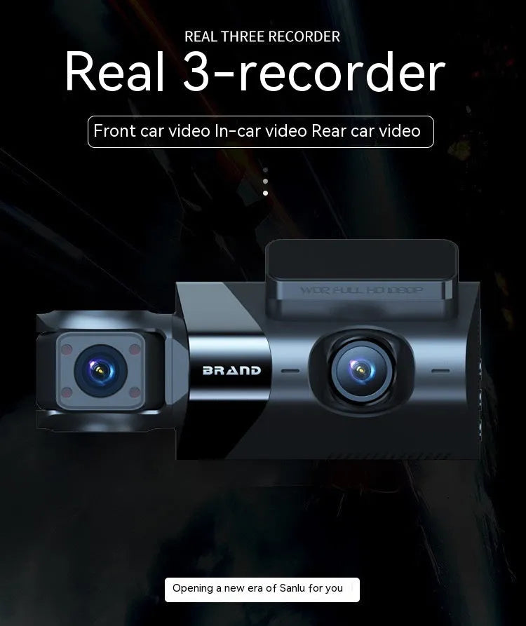 Black 5-inch car dash camera with mounting bracket on a windscreen.