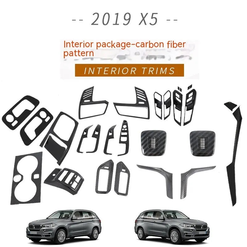 Black ABS cup holder decoration trim panel for BMW X5 2019 interior with front row low configuration