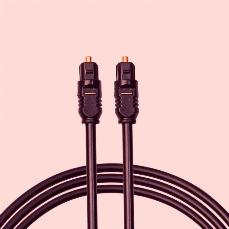 Black Toslink optical audio cable with square connectors and 2 metre length