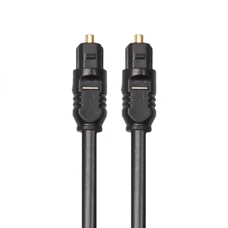 Black Toslink optical audio cable with square connectors and 2 metre length