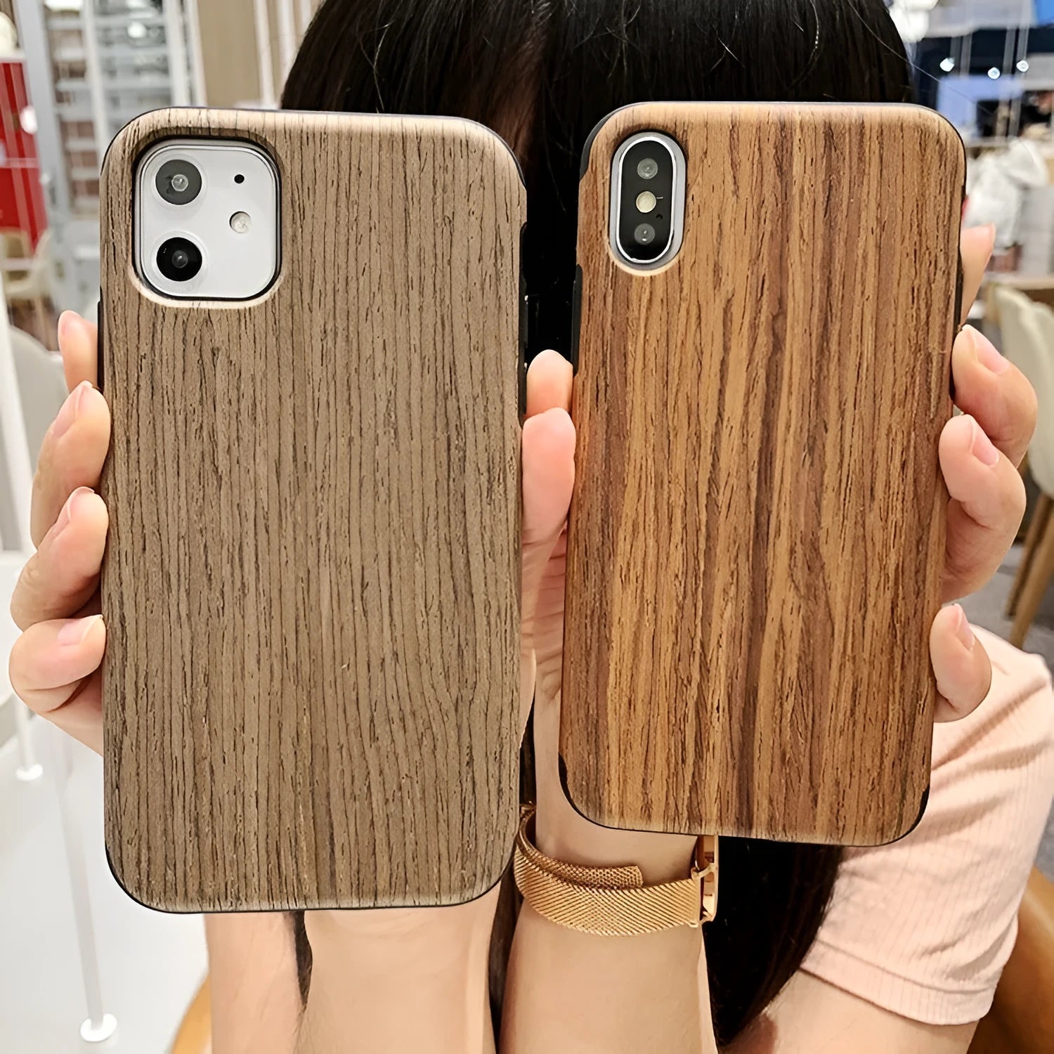 Natural wooden back cover case for iPhone made from solid bamboo or rosewood.