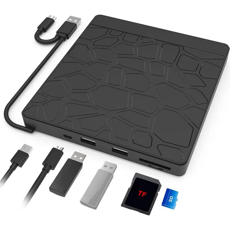 Black external optical drive for notebook computers with dual USB connectors