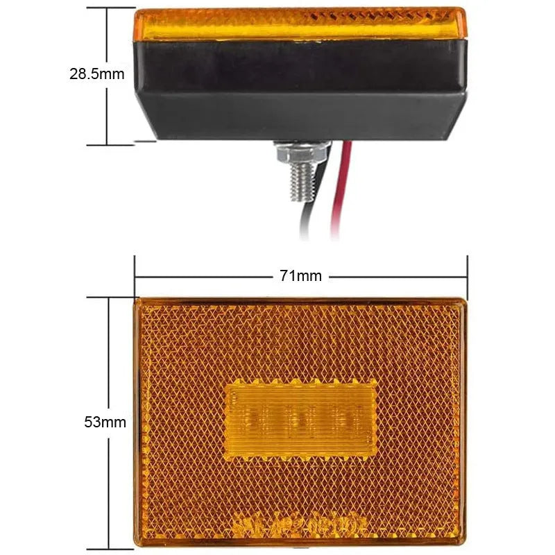 LED trailer side light with transparent cover in red or yellow with 19cm wiring