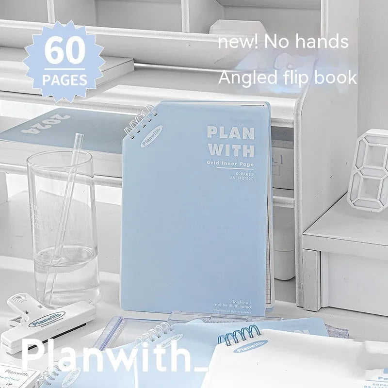 Oblique angle artsy ins style salt series student draft notebook in A5 or B5 size with white or blue plaid cover