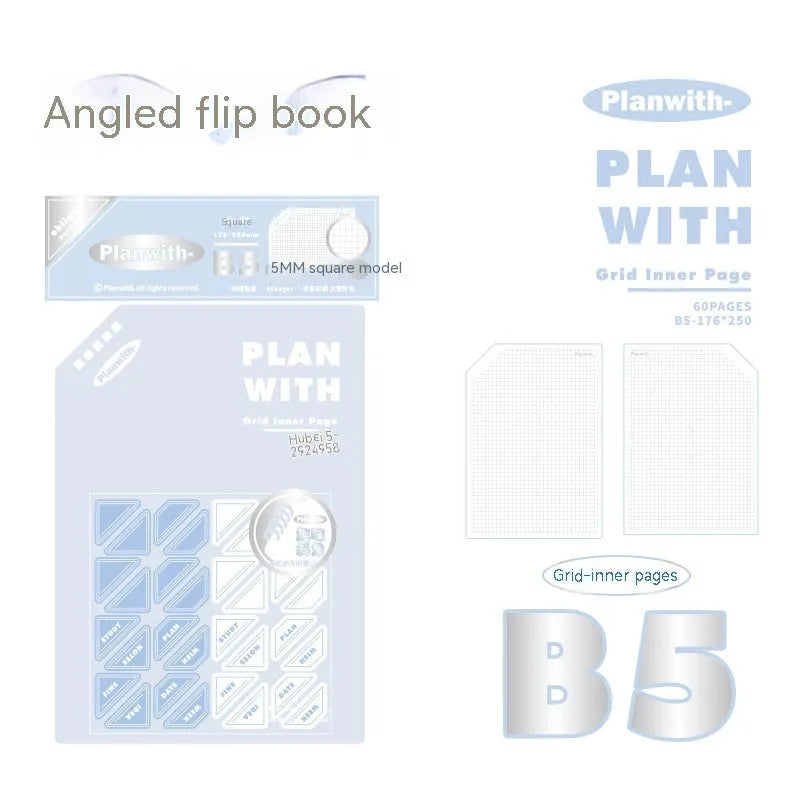Oblique angle artsy ins style salt series student draft notebook in A5 or B5 size with white or blue plaid cover