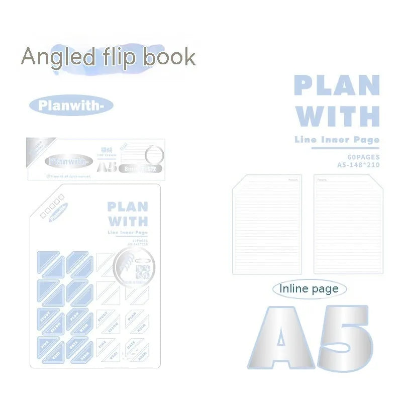 Oblique angle artsy ins style salt series student draft notebook in A5 or B5 size with white or blue plaid cover