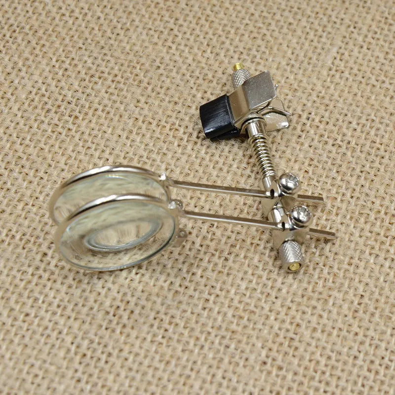 Reading glasses double clip with metal bracket and glass lens magnifier attachment