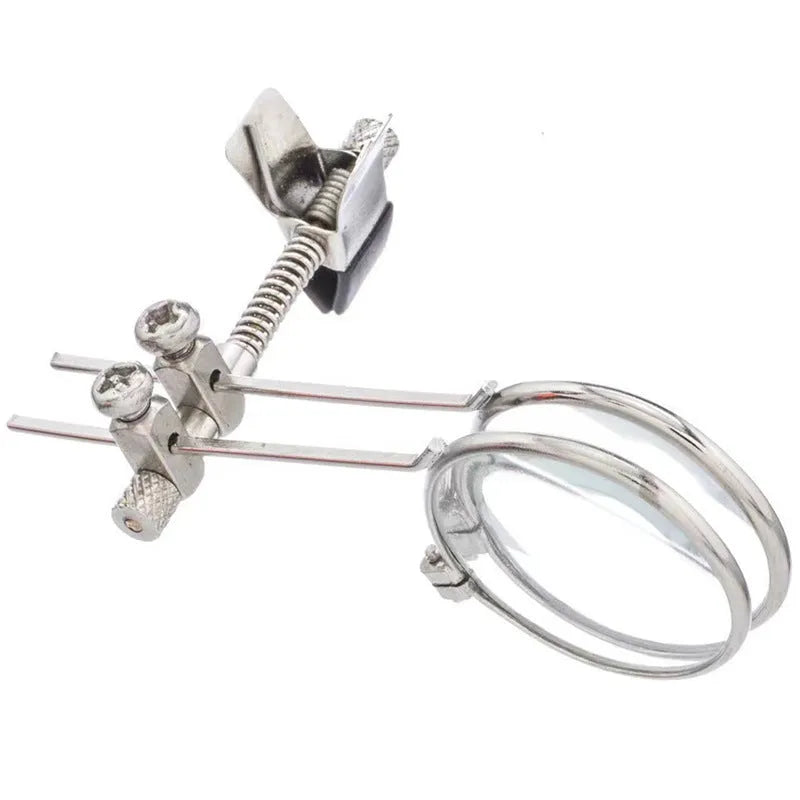 Reading glasses double clip with metal bracket and glass lens magnifier attachment