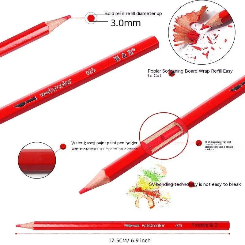 Water-soluble coloured pencils in 24 colours inside a brush iron metal box