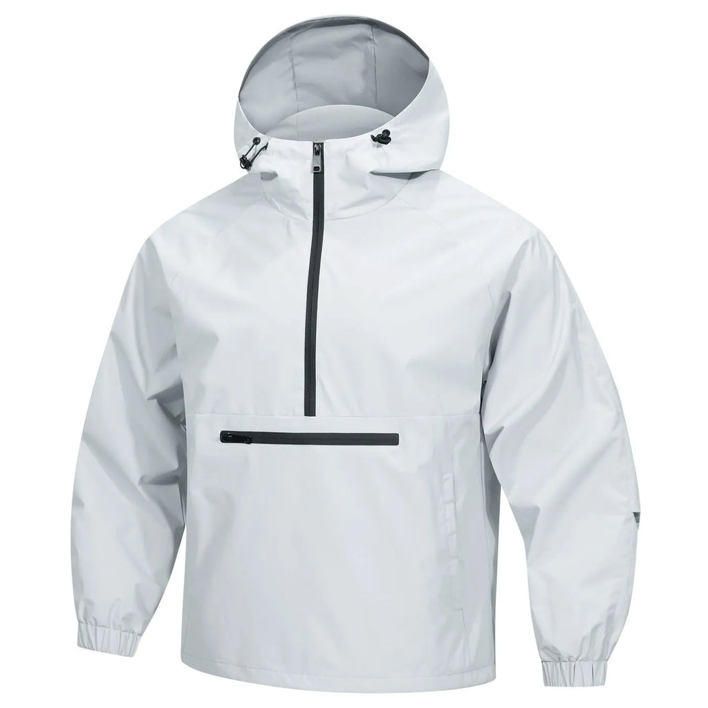 Men's loose-fit rabbit fur corduroy hooded jacket with half-zip front in light grey colour