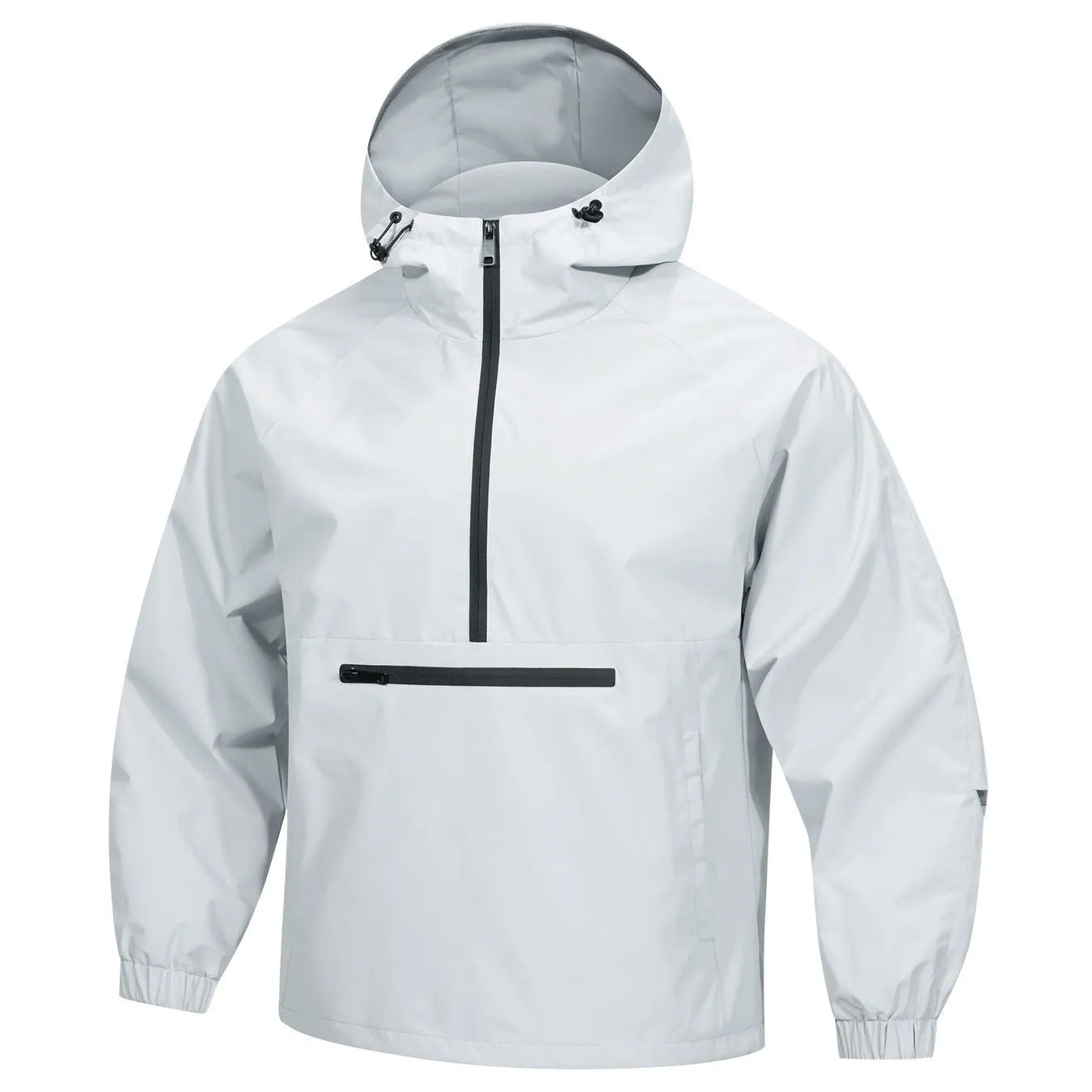 Men's loose-fit rabbit fur corduroy hooded jacket with half-zip front in light grey colour