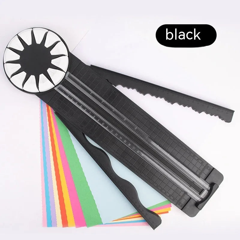Pink 12-in-1 multifunctional paper cutting machine with plastic construction measuring 46.2cm wide