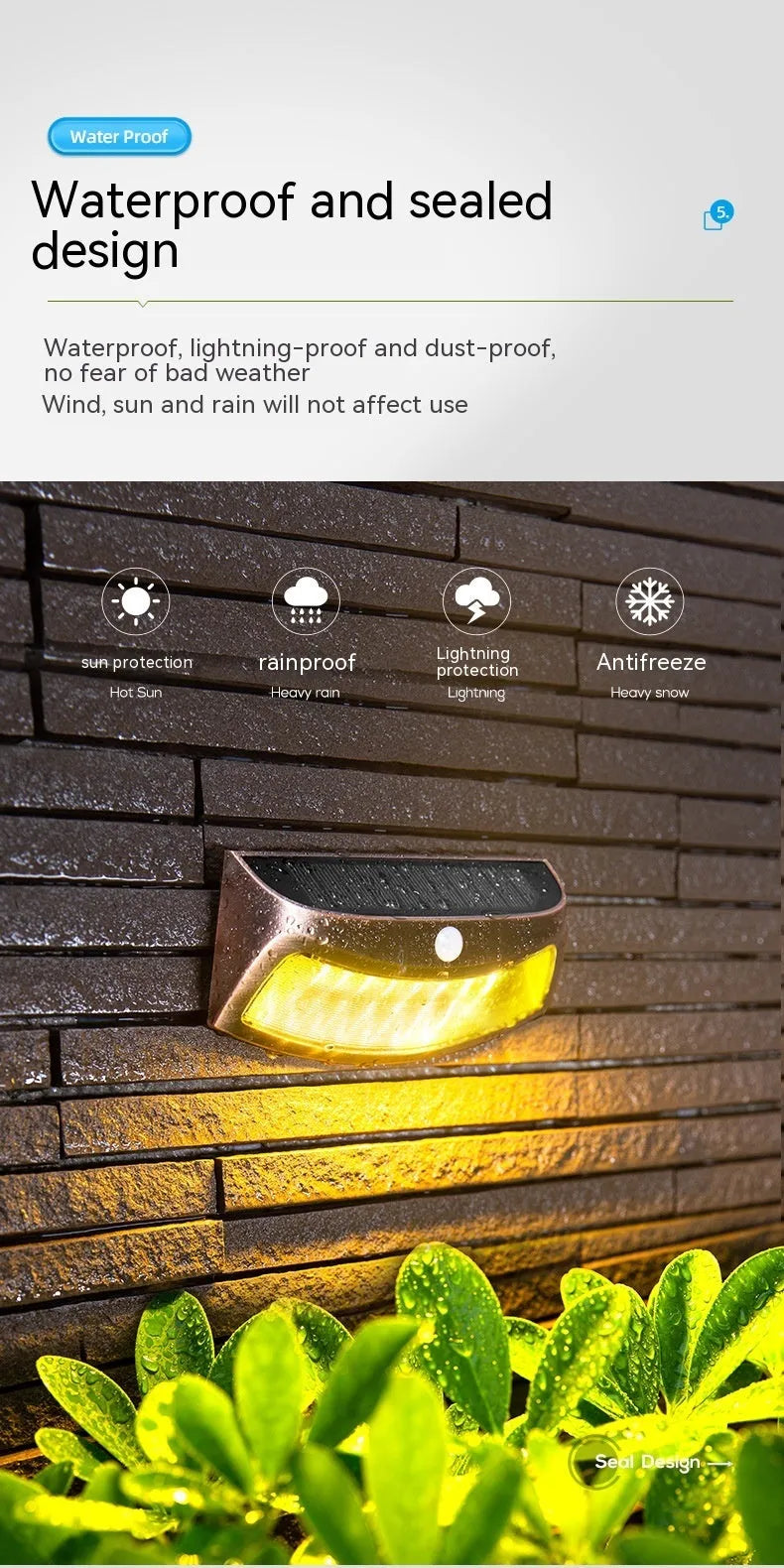 Solar outdoor smiling face wall lamp for garden decoration with IP65 waterproof rating