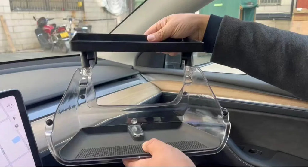 Black ABS storage tray for Tesla Model 3 and Y centre console under the touchscreen
