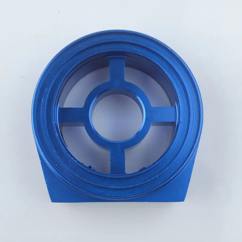 Universal aluminium alloy oil pressure gauge adapter in red, blue, black, gold, and silver colour options.