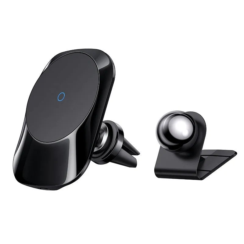 CH-707 magnetic car wireless charger in black with air vent and centre control mounting bases