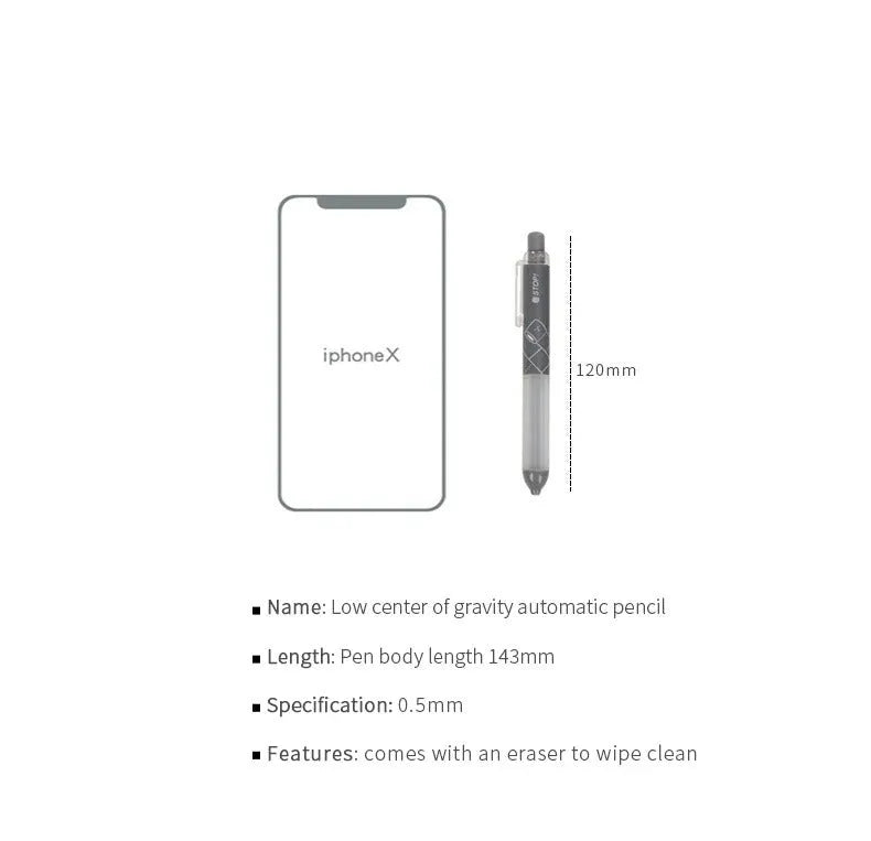 0.5mm automatic pencil with cloud grip plastic holder in white or black minimalist style