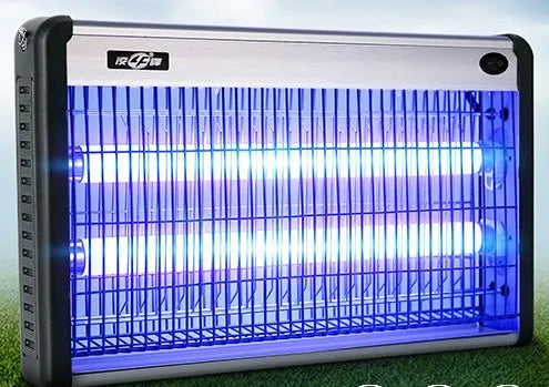 Indoor electric mosquito killing lamp with UV light and electric grid for fly and insect control.