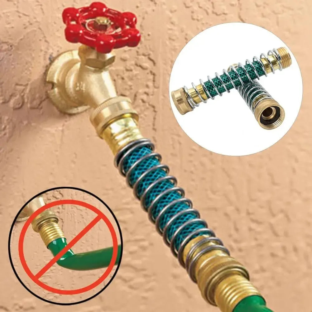 Brass garden hose connector with spiral spring mechanism showing threaded 3/4 inch connections