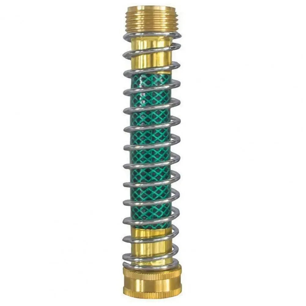 Brass garden hose connector with spiral spring mechanism showing threaded 3/4 inch connections