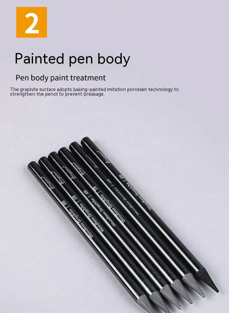 Solid graphite and carbonised artist pencil set with wooden shells for drawing and sketching