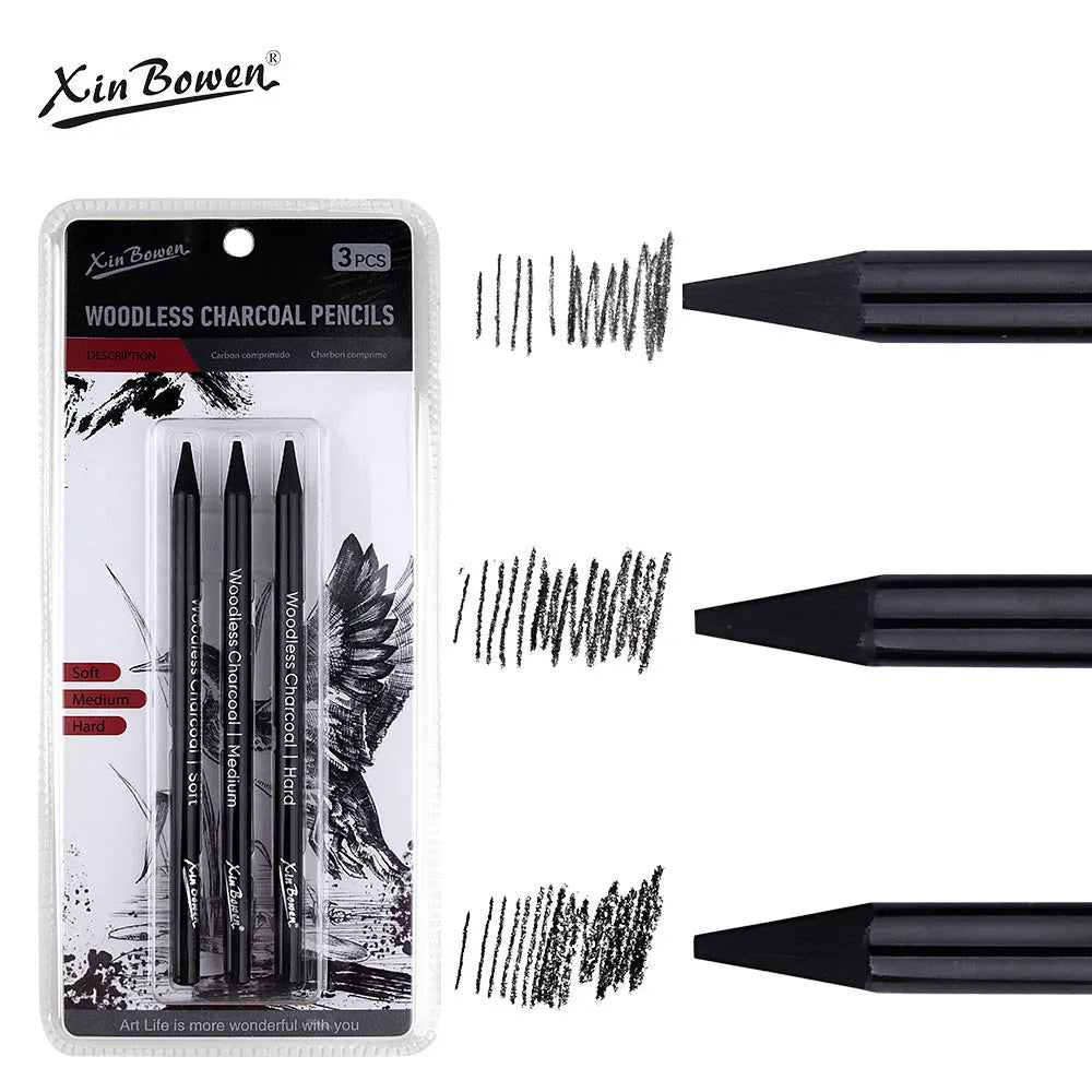 Set of wood-free graphite sketching pencils in six hardness grades for drawing and art