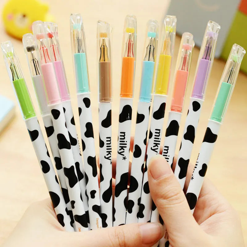 Cow print design gel pen with 0.38mm tip, pack of 12 assorted colours.