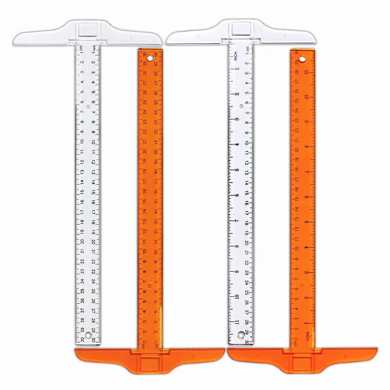 30cm T-shaped plastic ruler in transparent or orange yellow with UK or double centimetre scales
