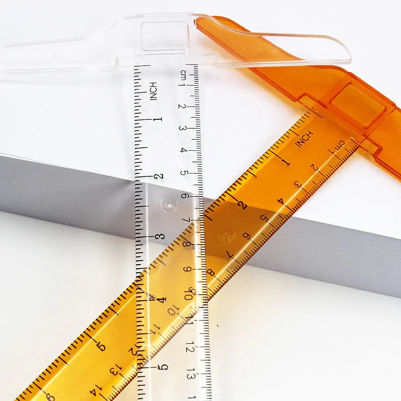 30cm T-shaped plastic ruler in transparent or orange yellow with UK or double centimetre scales