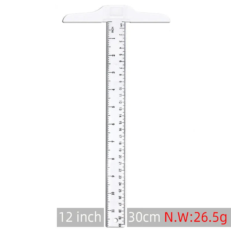 30cm T-shaped plastic ruler in transparent or orange yellow with UK or double centimetre scales