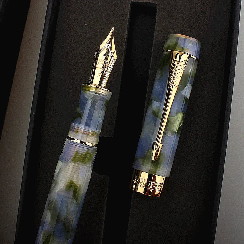Deep bath green metal pen showing three tip options: 0.5mm F, 0.7mm M, and 1.0mm graphic art