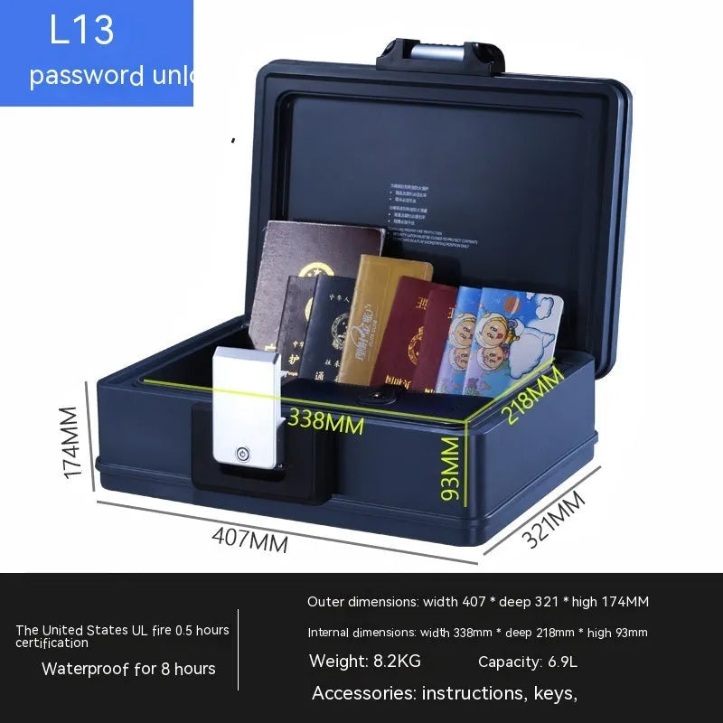 Portable mechanical password safe box in steel construction with combination dial