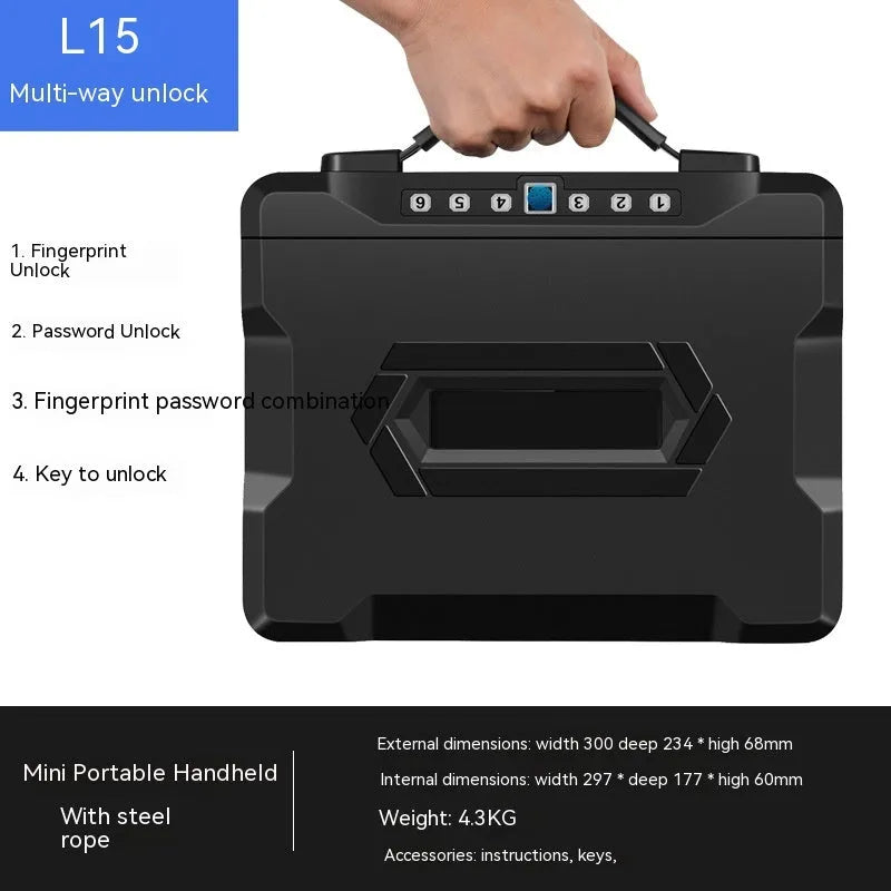 Portable mechanical password safe box in steel construction with combination dial