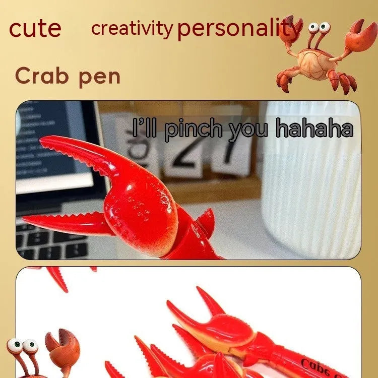 Crab-shaped novelty ballpoint pen with can clip attachment and press-down mechanism